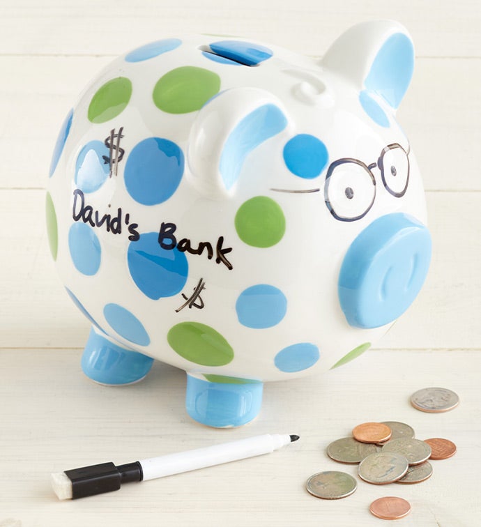 Blue or Pink Spotted Piggy Bank